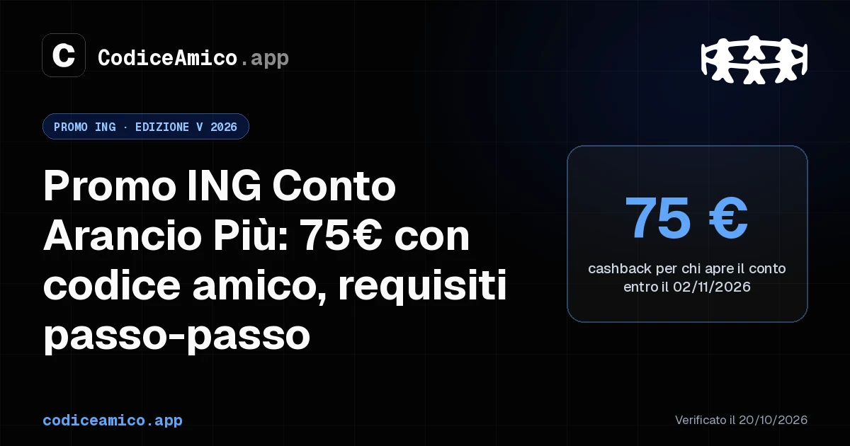 Immagine per Codice amico ING: 75€ con Conto Arancio Più entro il 2/11/2026