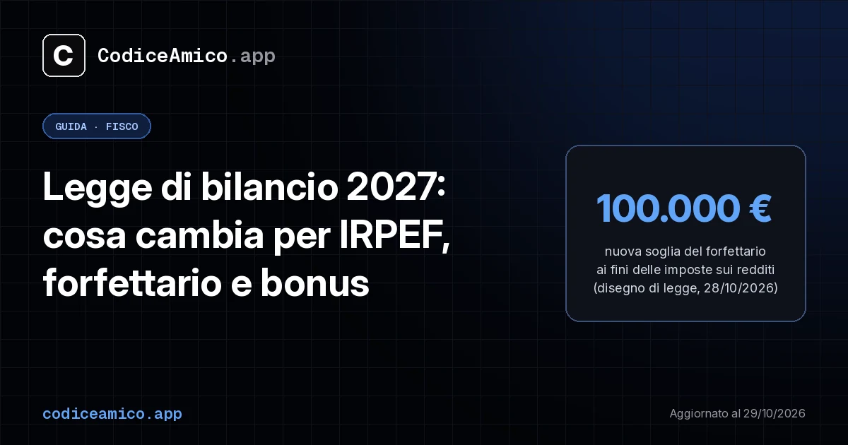 Immagine per Legge di bilancio 2027: novità, bonus e forfettario a 100k