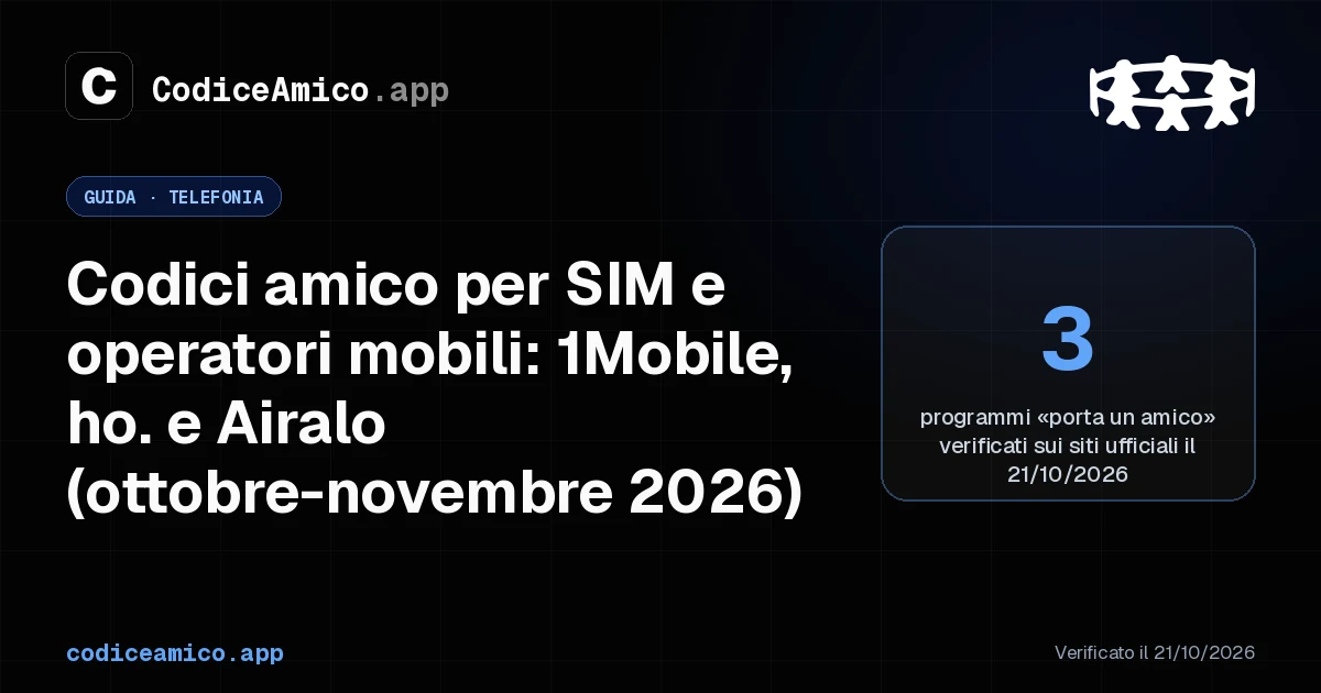 Immagine per Codici amico per SIM e operatori mobili: 1Mobile, ho. e Airalo
